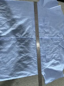 Detailed measurement of light blue cotton linen short-sleeved shirt with double pockets