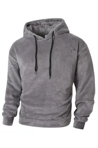 Grauer Korallenfleece-Kapuzenpullover mit warmer Textur und Kordelzug-Detail