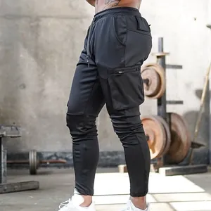 High-performance men's black athletic cargo pants for gym fitness and running training