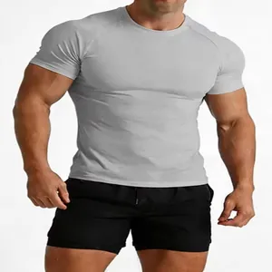 Men's athletic slim fit grey cotton t-shirt with crew neck for gym and casual wear