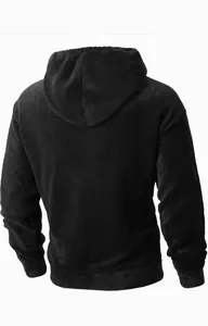 Rückansicht eines locker sitzenden Herren-Kapuzenpullovers aus schwarzem Korallenfleece