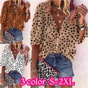Stylish women's leopard print button-down shirt available in three colors sizes S-2XL