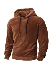 Herren Casual Kapuzenpullover Winter Warm Polyester Korallenfleece Pullover Top Einfarbig Langarm Hoodie Für Männer