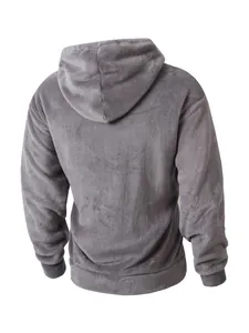Warmer grauer Herren-Kapuzenpullover aus Korallenvlies in der Rückansicht gezeigt