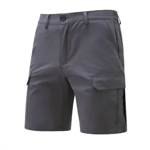 Men's summer sports casual woven cargo shorts in dark grey with functional side pockets