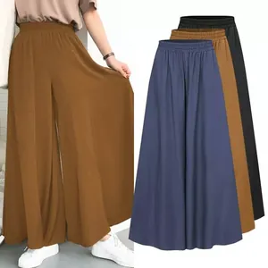 High waist loose plus size elastic wide-leg palazzo pants shown in multiple colors