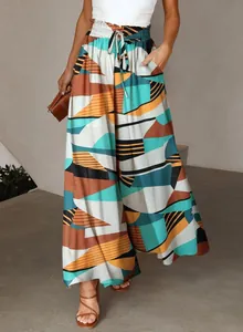 Weite Hose mit hoher Taille, geometrischem Abstrakt-Print und elastischem Kordelzug
