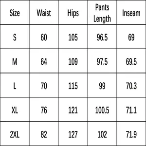 Guía de tallas para pantalones bohemios holgados con medidas de cintura y cadera