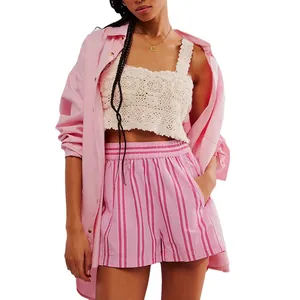 Summer fashion striped shorts with elastic waist and pockets for casual beach wear