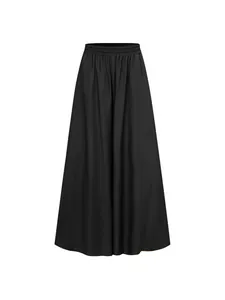 High-waisted loose black wide-leg trousers with elastic waistband for summer wear