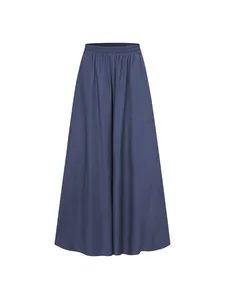 High waist loose wide leg pants for beach leisure, navy blue color, plus size summer style.