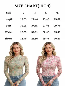 Guía de tallas para top de malla floral con manga larga y pulgar