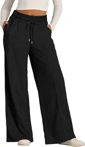 Schwarze Damen Sweathose mit weitem Bein, verstellbarem Kordelzug und elastischem Bund