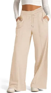 Vollansicht der Damen-Jogginghose mit hoher Taille und weitem Bein in Apricot