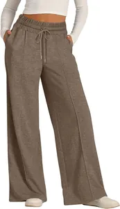 Stilvolle braune Damen-Jogginghose mit weitem Bein und verstellbarem Kordelzug Design
