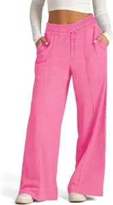 Lässige pinkfarbene Damen-Sweatpants mit weitem Bein und einem hohen elastischen Bund