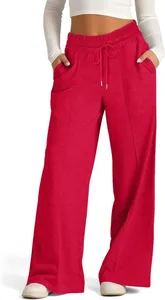 Rote weite Jogginghose mit Kordelzug am Gummibund und vorderen Nahtdetails