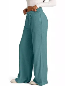 Damen Weite Loungehose in Petrol mit Kordelzug, elastischem Bund und hoher Taille