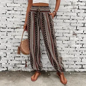 Pantalones Jogger Bohemios con Estampado Étnico para Mujer Cintura Alta Sueltos de Poliéster Estampado Tobillo con Puño Vacaciones