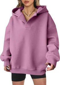 Oversized lavender long-sleeve hoodie for women with comfortable loose fit design