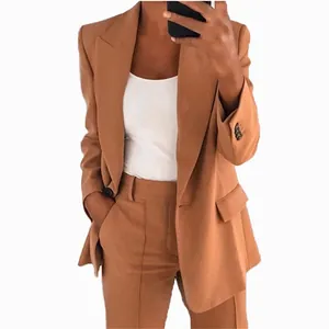 Conjunto de Chaqueta y Pantalones de Mujer Ajuste Delgado OL Commute Manga Larga Solapa Patchwork Botón Único Oficina Negocios Casual Poliéster