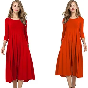 Robe longue élégante à manches longues et jupe évasée pour la mode automnale femme