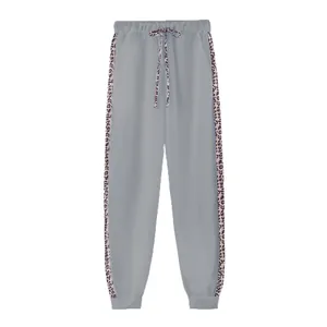 Pantaloni sportivi grigi casual con strisce laterali leopardate e coulisse in vita
