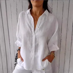 Damen Casual Polyester Langarm Bluse Hemd Einfarbig Volant Puffärmel Rückenbindung Knopfleiste Top Für Den Alltag
