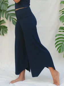 Women High Waist Asymmetrical Flare Pants Yoga Casual Cropped Trousers Milk Silk Polyester Spandex Solid Color Stretchy Bottoms
