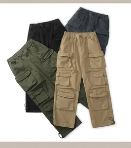 Detaillierte Anzeige der amerikanischen Vintage-Cargohose mit mehreren Taschen in vier Farben