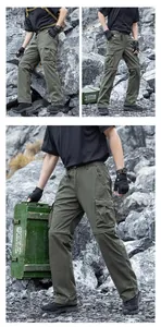 Men's olive green tactical cargo pants with multi-pocket and zip-off legs design