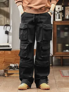 Schwarze Vintage-Cargohose für Herren mit mehreren Taschen und lockerer Passform