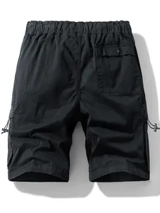 Mens premium black cotton cargo shorts with elastic waist and side pockets for summer