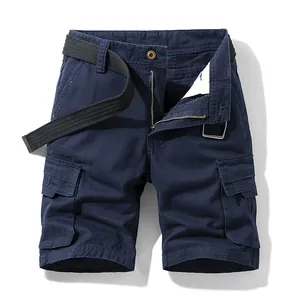 Pantaloncini cargo casual blu scuro da uomo con multitasche e cintura nera inclusa