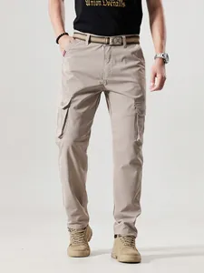 Men Vintage Cargo Pants Multi-pocket Outdoor Mountain Style Straight Leg Casual Polyester Workwear Washed Bottom Trousers