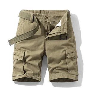 Pantaloncini Cargo da Uomo in Cotone Estivi Casual Multitasche Pantaloncini Dritti Tessuti Con Cintura Traspiranti Pantaloni da Lavoro All'aperto
