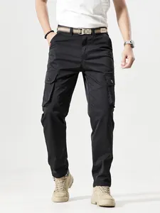 Men's vintage black cargo pants featuring multiple utility pockets for outdoor casual style