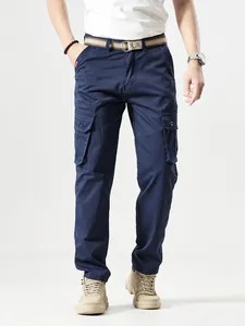 Stylish vintage navy blue multi-pocket cargo pants for outdoor activities and casual wear