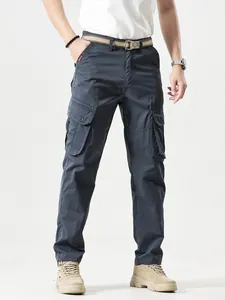 Men's retro outdoor mountain style cargo pants with multiple pockets in dark gray