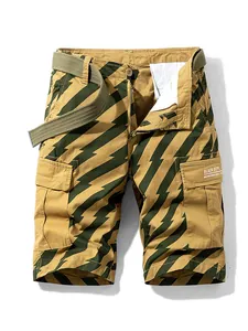 High street men's yellow green lightning stripe cargo shorts with included matching belt
