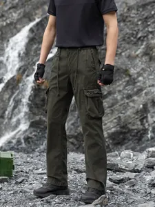 Men Japanese Techwear Style Cargo Pants Loose Fit Multi-Pocket Outdoor Tactical Casual Cotton Blend Pants Bottom For Men