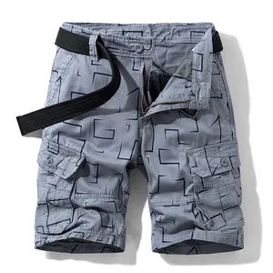 Classic retro cotton cargo shorts featuring a geometric square pattern and included black belt