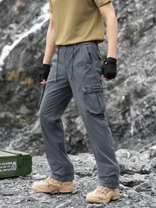 Men's loose Japanese techwear cargo pants with multi-pockets in stylish grey outdoor style