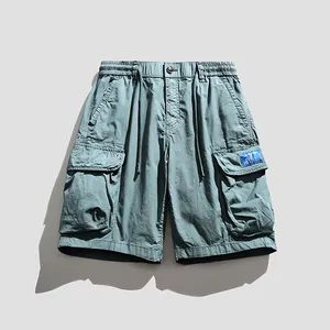 Lockere Herren-Cargo-Shorts mit mehreren Taschen in Staubblau und Kordelzug-Design