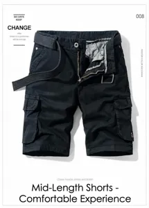 Détail rapproché d'un short cargo noir rétro pour homme avec poches et ceinture
