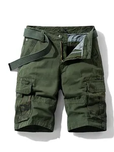 Loose fit men's camouflage cargo shorts with matching belt for casual summer outdoor wear