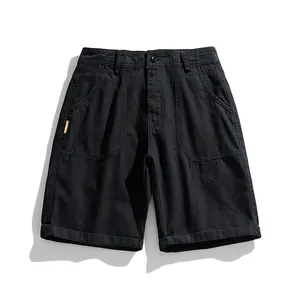 Men Retro Cargo Shorts Summer Cotton Loose Fit Casual Multi Pocket Shorts Korean Style Solid Color Breathable Shorts Bottom