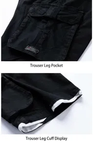 Zoom sur la poche cargo latérale et l'ourlet de ce short utilitaire noir pour homme