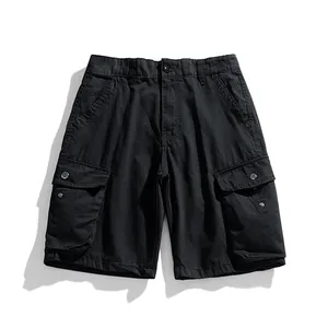 Pantaloncini cargo neri da uomo estivi con tasche multiple e tessuto di cotone resistente