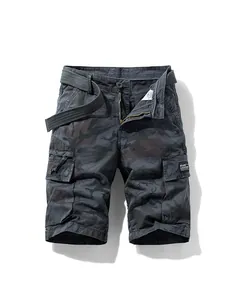 Short cargo camouflage décontracté pour hommes avec tissu élastique et ceinture réglable